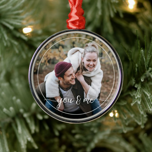 Custom Personalized Photo Simple Love Quote Text Metal Ornament (Tree)