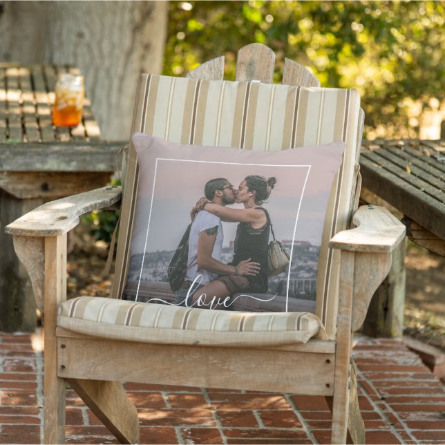 Custom Personalized Photo Simple Love Quote Text Outdoor Pillow (Chair)