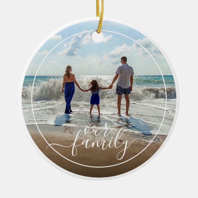 Custom Personalized Photo Template Our Family Text Ceramic Ornament (Front)