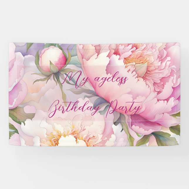 Custom Personalized Pink Blush Floral Party Banner (Horizontal)