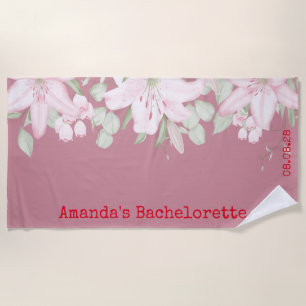 Custom Personalized Pink White Floral Bachelorette Beach Towel