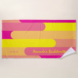 Custom Personalized Pink Yellow Bachelorette  Beach Towel