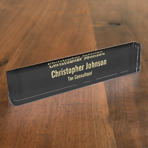 Custom Personalized Professional Black Faux Gold Nameplate
