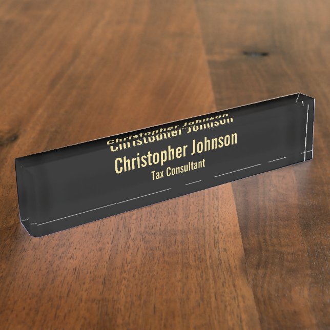 Custom Personalized Professional Black Faux Gold Nameplate (Side)