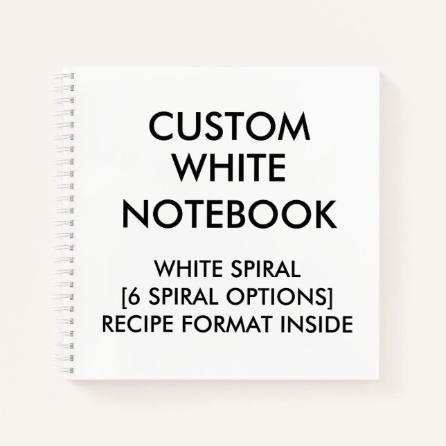 Custom Personalized RECIPE Notebook, White Spiral Notebook (Front)