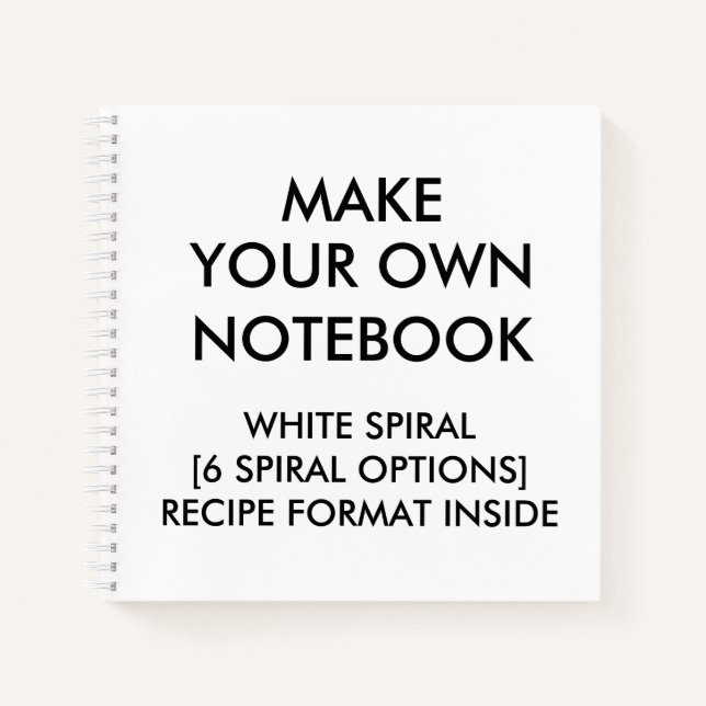 Custom Personalized RECIPE Notebook, White Spiral Notebook (Front)