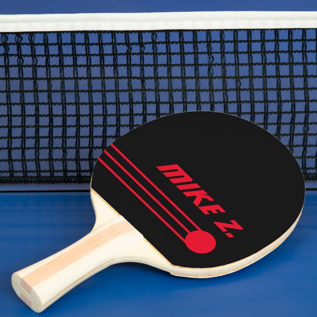 Custom Personalized Red Name on Black Ping Pong Paddle (Insitu)