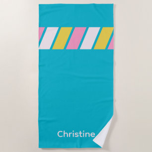 Custom Personalized Retro 80s Stripes Beach Towel
