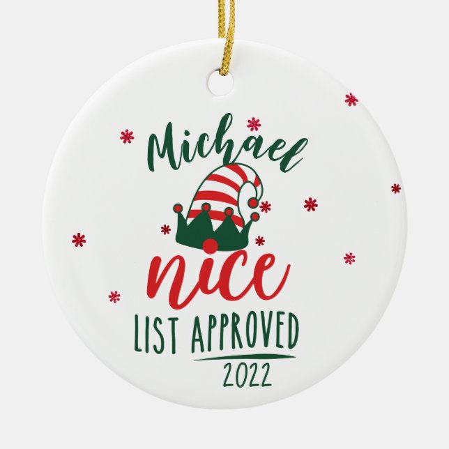 Custom Personalized Santa Nice List Christmas  Ceramic Ornament (Front)