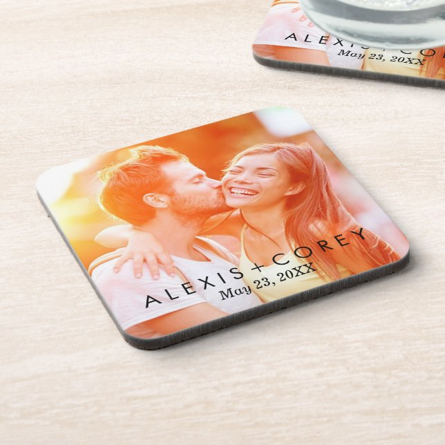 Custom Personalized Save the Date Photo Gift Coaster (Left Side)