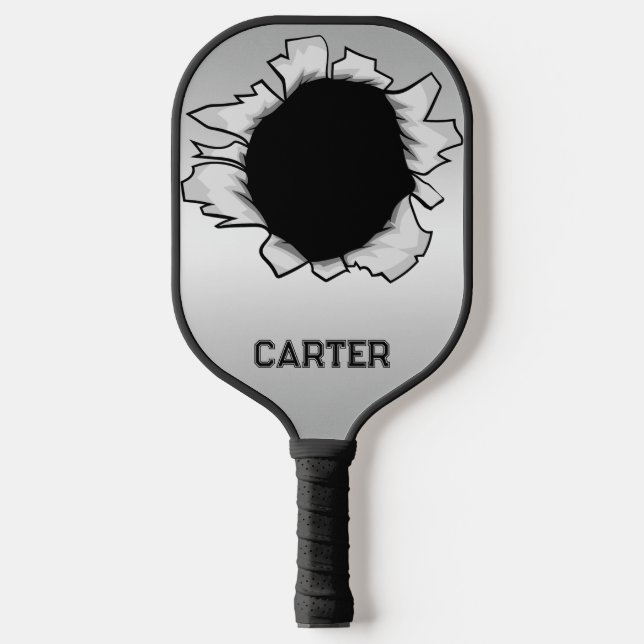 Custom Personalized Silver Black Hole Pickleball Paddle (Front)