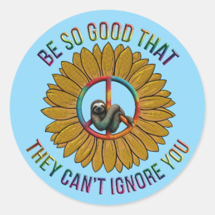 Custom Personalized Sloth Peace Hippie Classic Round Sticker