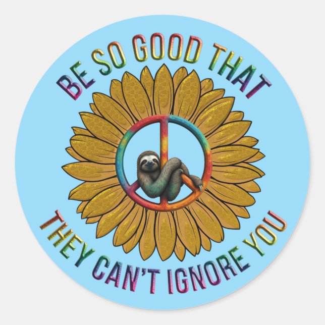 Custom Personalized Sloth Peace Hippie Classic Round Sticker (Front)