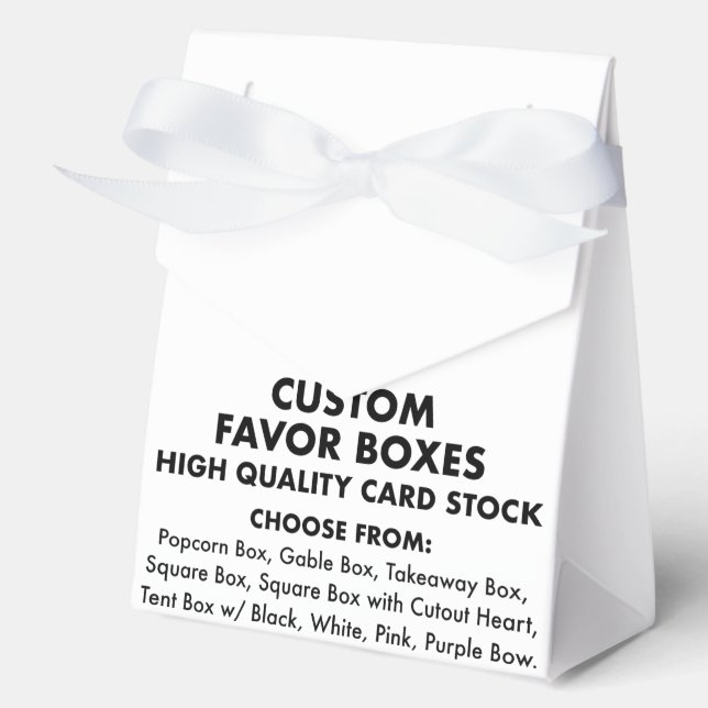 Custom Personalized Tent Favour Boxes, White Ribbo Favor Box (Front)