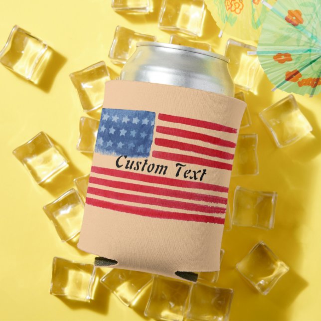  Custom Personalized Text American Flag Can Cooler (In Situ Summer)