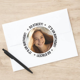 Custom Personalized Text Message and Photo White Classic Round Sticker