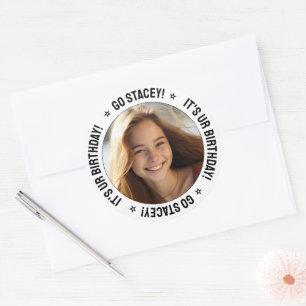 Custom Personalized Text Message and Photo White Classic Round Sticker