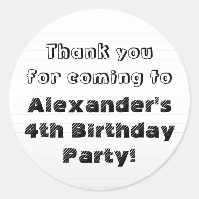 Custom Personalized Thank You Birthday Party Classic Round Sticker (Front)
