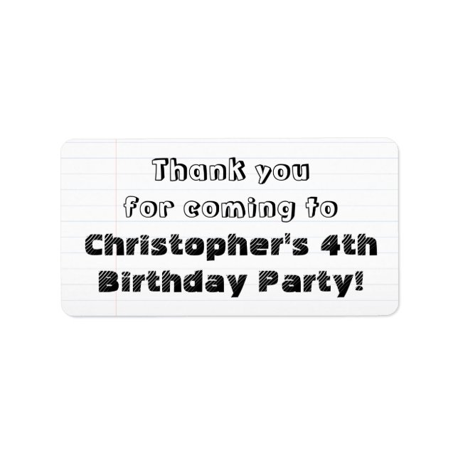 Custom Personalized Thank You Birthday Party Label (Front)