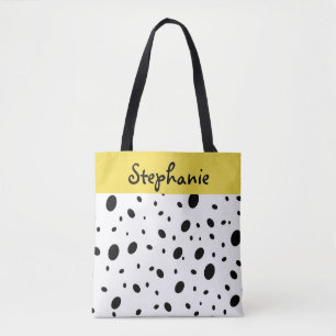 custom personalized tote black and white dots bag