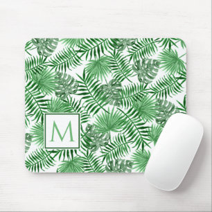 Custom Personalized Tropical Green Leaves Pattern Mouse Pad