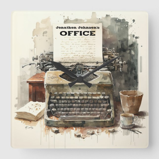 Custom Personalized Typewriter Office Wall Clock (Front)