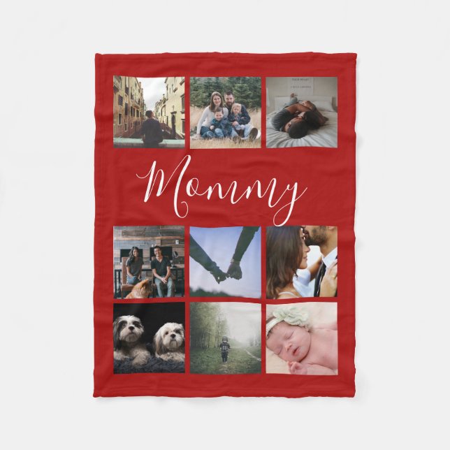 Custom Personalized Typography and Photo Collage Fleece Blanket (Front)