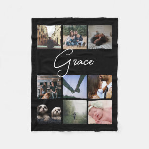 Custom Personalized Typography and Photo Collage Fleece Blanket