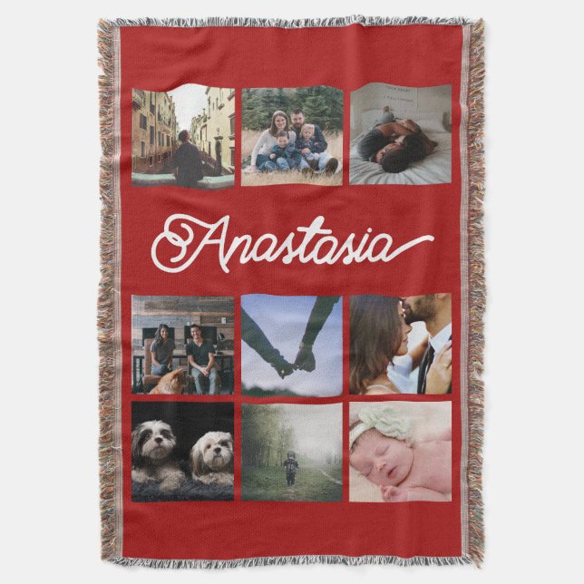 Custom Personalized Typography and Photo Collage Throw Blanket (Front Vertical)