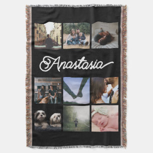 Custom Personalized Typography and Photo Collage Throw Blanket