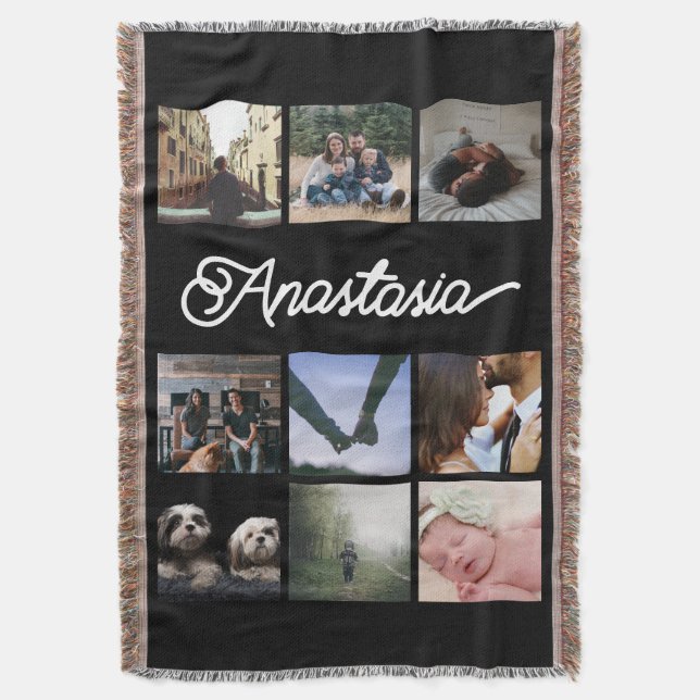 Custom Personalized Typography and Photo Collage Throw Blanket (Front Vertical)