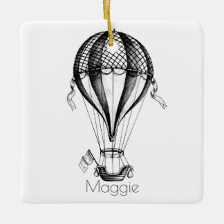 Custom Personalized Vintage Hot Air Balloon Ceramic Ornament