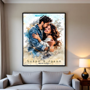 Custom Personalized Watercolor Couple Portrait Gif Canvas Print