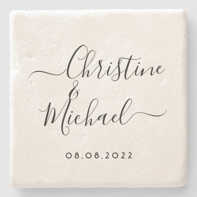 Custom Personalized Wedding Coasters; Handwritten Stone Coaster (Front)