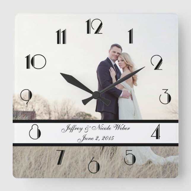 Custom Personalized Wedding Gift Square Wall Clock (Front)