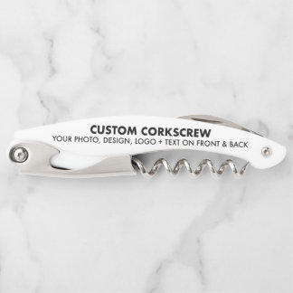 Custom Personalized White Corkscrew Bottle Opener