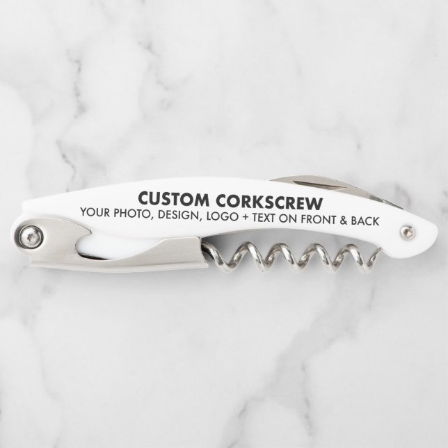 Custom Personalized White Corkscrew Bottle Opener (Front)