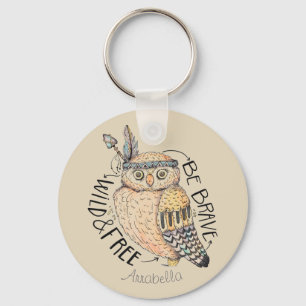 Custom Personalized Wild and Free Charming Owl Keychain