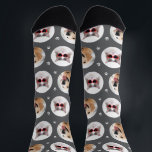 Custom Pet 2 Photo Dark Grey Paw Print Socks<br><div class="desc">Show your love for your puppy dog or cat with these fun and cozy custom-printed socks! Our premium crew socks feature a pattern of 2 favourite pet photos along with small white paw prints. Create your own by simply adding your picture to the two round placeholder images. Makes a great...</div>