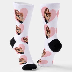 Custom Pet 2 Photo Heart White Paw Girl Socks