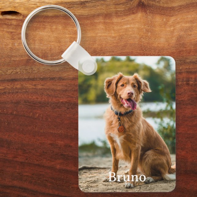 Custom Pet 2 Photo Name Keepsake Dog Lovers  Keychain (Front)