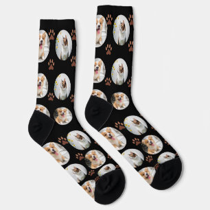 Custom Pet 2 Photo Purple Paw Print Socks