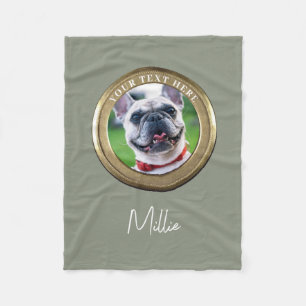 Custom Pet 2 Photo & Text Olive Sage Green Fleece Blanket