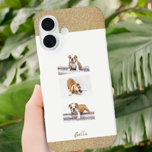 Custom Pet 3 Photo Collage and Name iPhone 16 Case