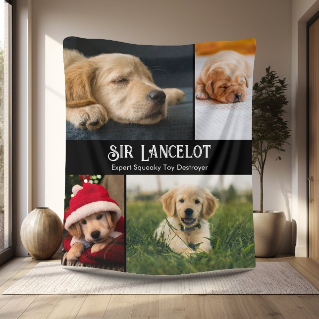 Custom Pet 4 Photo Personalized Fleece Blanket (Custom Pet 4 Phto Personalized Fleece Blanket with Pet Name, Special Talent.)