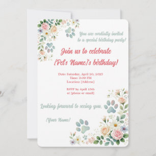 Custom Pet Birthday Invitation Watercolor Floral