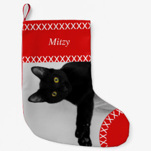 Custom Pet Black Cat photo Christmas Small Christmas Stocking