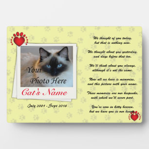 Custom Pet Cat Photo and Poem Memorial Plaque