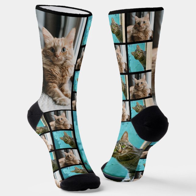 Custom Pet Cat Photo Collage Pictures Socks (Angled)