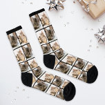 Custom Pet Cat Photo Collage Socks<br><div class="desc">Create your own unique custom-printed socks, or give to a pet lover you know would love them! This simple and modern design includes a photo collage grid of two favourite photos of your furry best friend with a black background that coordinates with the sock details. Photo tip: crop your photos...</div>